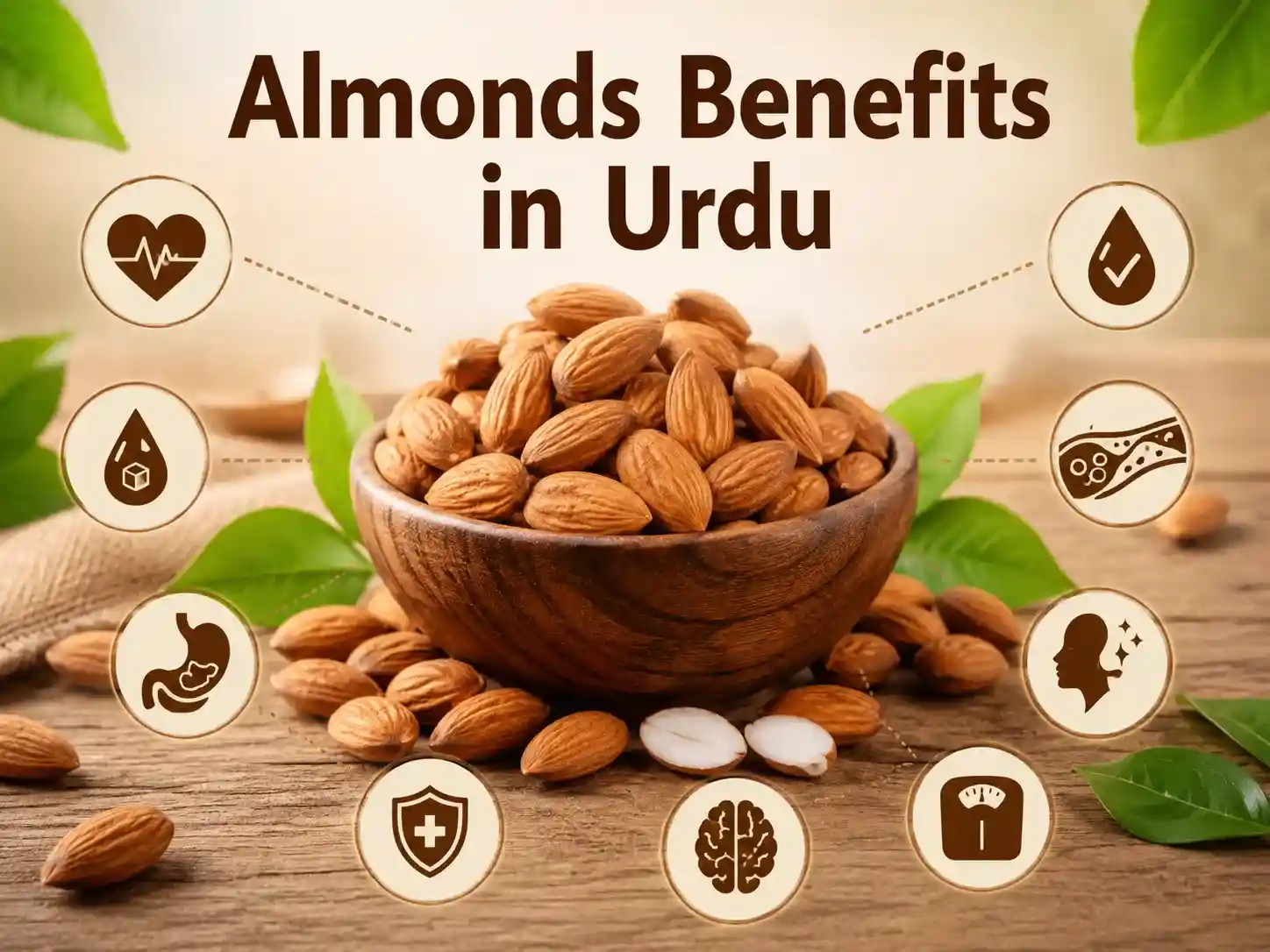 Alomnds are beneficial for stomach, intestines, and hair.